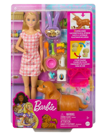 Barbie And Newborn Pups Playset With Blonde Doll