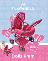 Playworld Doll Pram Medium Pink